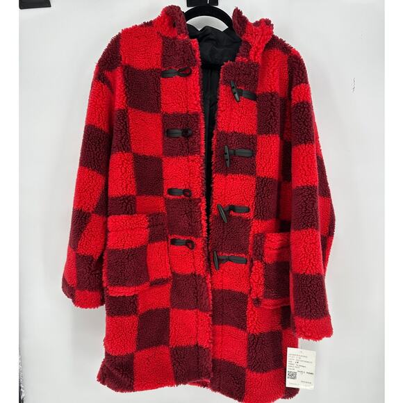 RARE EAVES by Revolve Ziggy Oversized Hooded Checkered Sherpa Coat - Picture 1 of 8